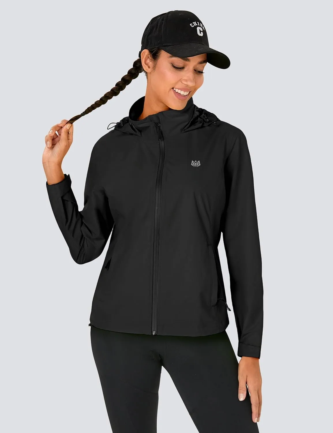 FitsT4 Sports Womens Rain Jacket Lightweight Waterproof Windbreaker Packable Running Reflective Cycling Jackets with Hood