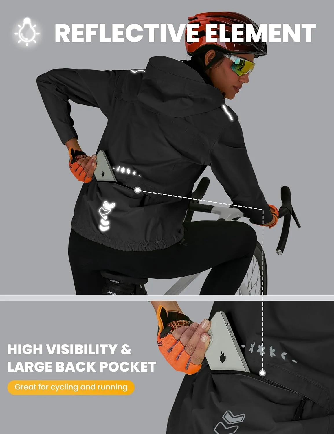 FitsT4 Sports Womens Rain Jacket Lightweight Waterproof Windbreaker Packable Running Reflective Cycling Jackets with Hood