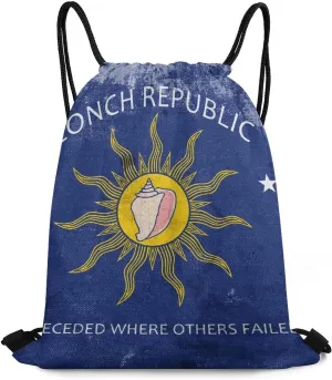 Flag of The Conch Republic Drawstring Backpack Sports Gym Sackpack Water Resistant String Bag for Women Men, 35*42cm, Style