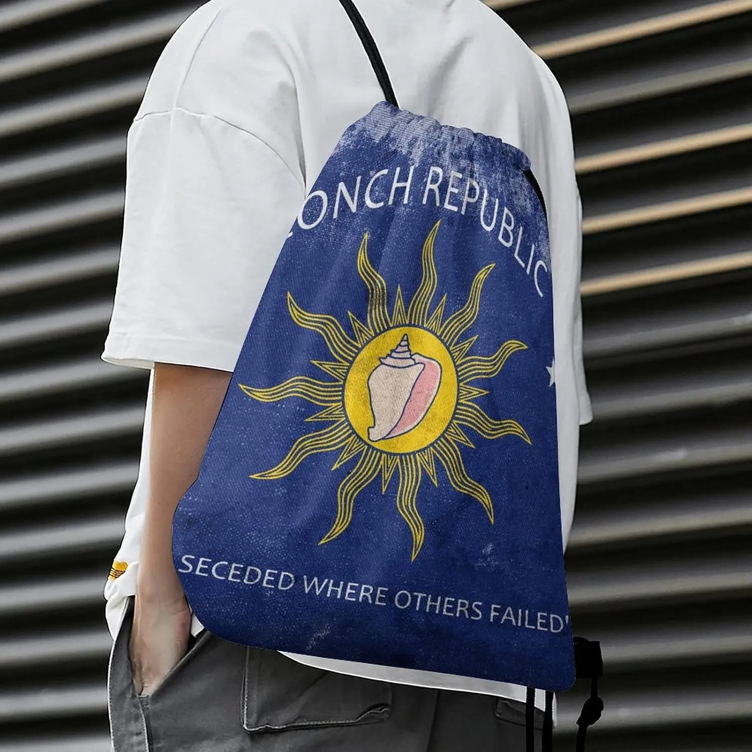 Flag of The Conch Republic Drawstring Backpack Sports Gym Sackpack Water Resistant String Bag for Women Men, 35*42cm, Style