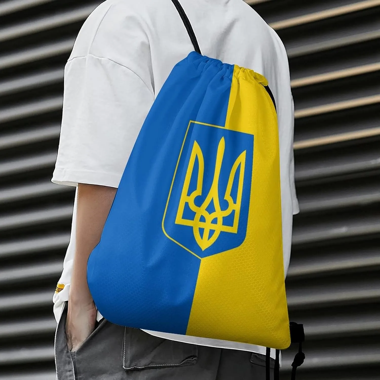 Flag of Ukraine Drawstring Backpack Sports Gym Sackpack Water Resistant String Bag for Women Men, 35*42cm, Style-3
