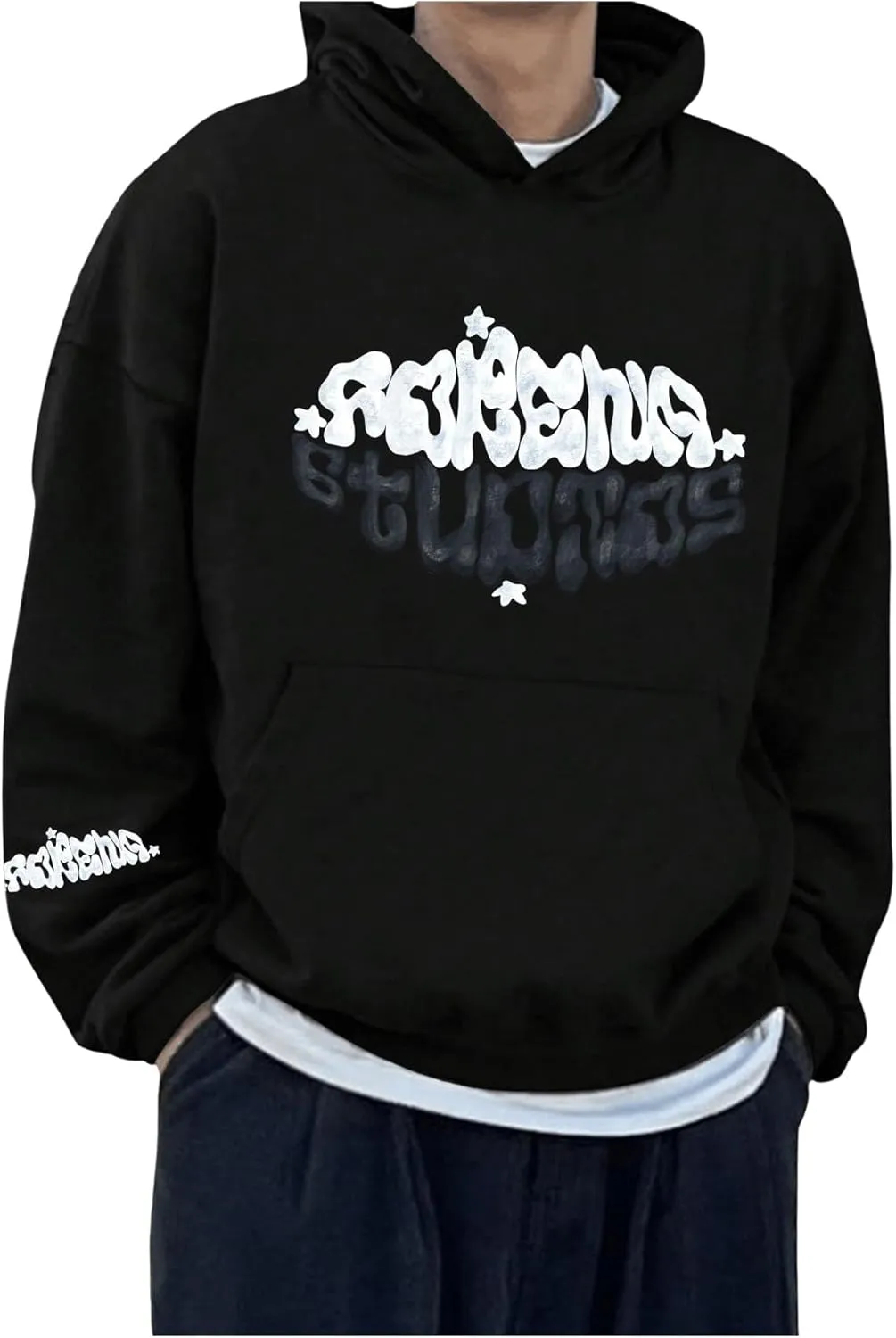 Floerns Men's Long Sleeve Lightweight Drawstring Letter Print Graphic Hoodies Sweatshirt Tops