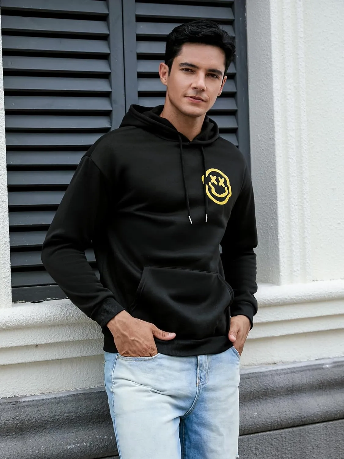 Floerns Men's Long Sleeve Lightweight Drawstring Letter Print Graphic Hoodies Sweatshirt Tops