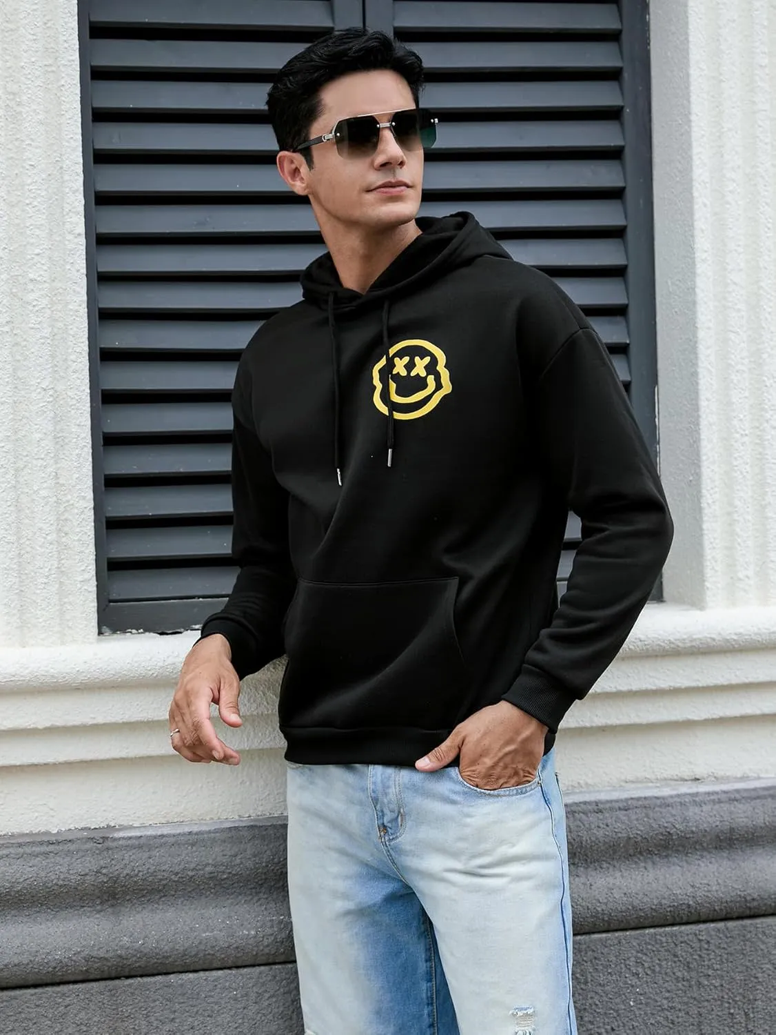 Floerns Men's Long Sleeve Lightweight Drawstring Letter Print Graphic Hoodies Sweatshirt Tops