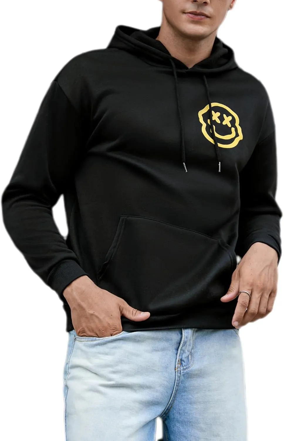 Floerns Men's Long Sleeve Lightweight Drawstring Letter Print Graphic Hoodies Sweatshirt Tops
