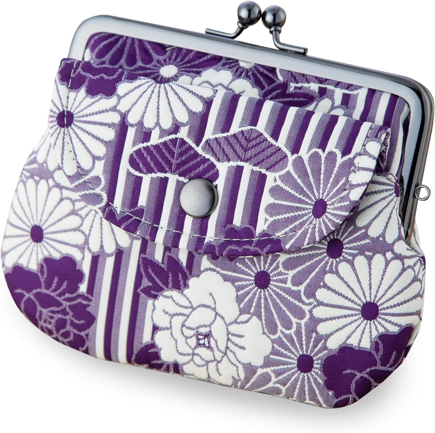 Floral Buckle Coin Purses (FUKURE weave Retro flower - Purple) / Made in Japan Kiss-lock Change Purse Wallets pouch for women