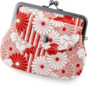 Floral Buckle Coin Purses (FUKURE weave Retro flower - Red) / Made in Japan Kiss-lock Change Purse Wallets pouch for women