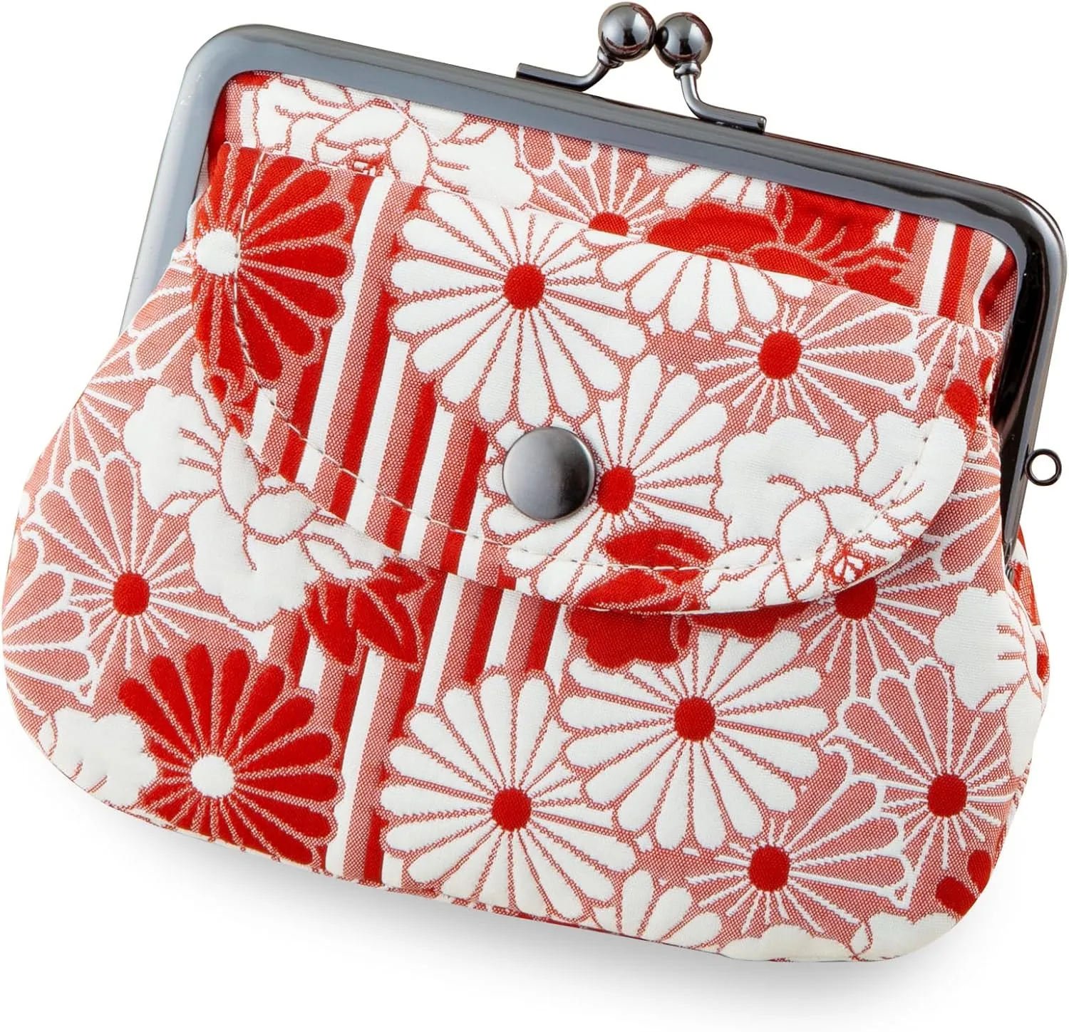 Floral Buckle Coin Purses (FUKURE weave Retro flower - Red) / Made in Japan Kiss-lock Change Purse Wallets pouch for women