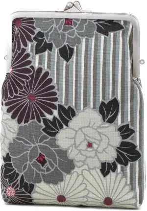 Floral Square Buckle Coin Purses (Kiss Lock Small Makeup Bag/Retro Flower - Black) / Made in Japan Change Purse Wallets Tiny Makeup Bag for Woman