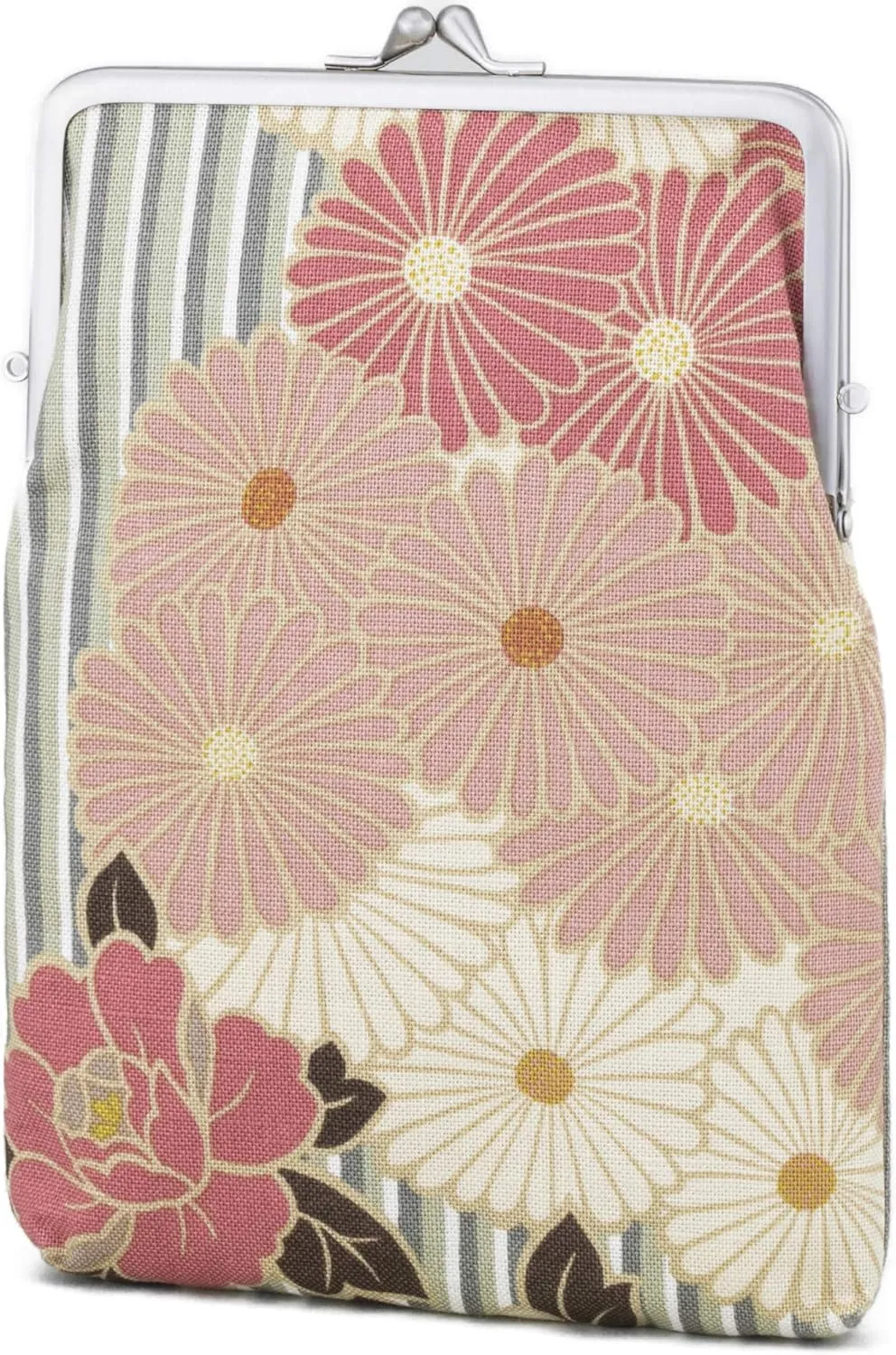 Floral Square Buckle Coin Purses (Kiss Lock Small Makeup Bag/Retro Flower - Pinkbeige) / Made in Japan Change Purse Tiny Makeup Bag for Woman