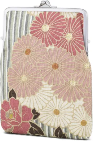 Floral Square Buckle Coin Purses (Kiss Lock Small Makeup Bag/Retro Flower - Pinkbeige) / Made in Japan Change Purse Tiny Makeup Bag for Woman
