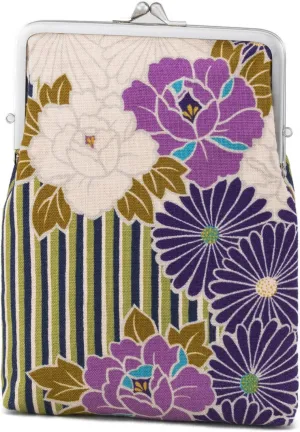 Floral Square Buckle Coin Purses (Kiss Lock Small Makeup Bag/Retro Flower - Purple) / Made in Japan Change Purse Wallets Tiny Makeup Bag for Woman
