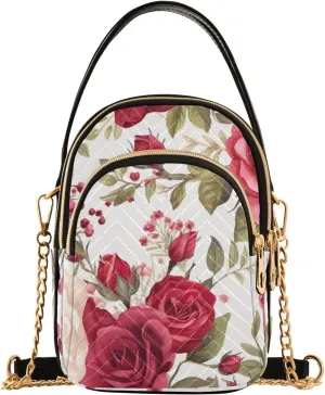Floral with Red Roses Women Crossbody Bag, Crossbody with Strap, Crossbody Shoulder Bag for Women