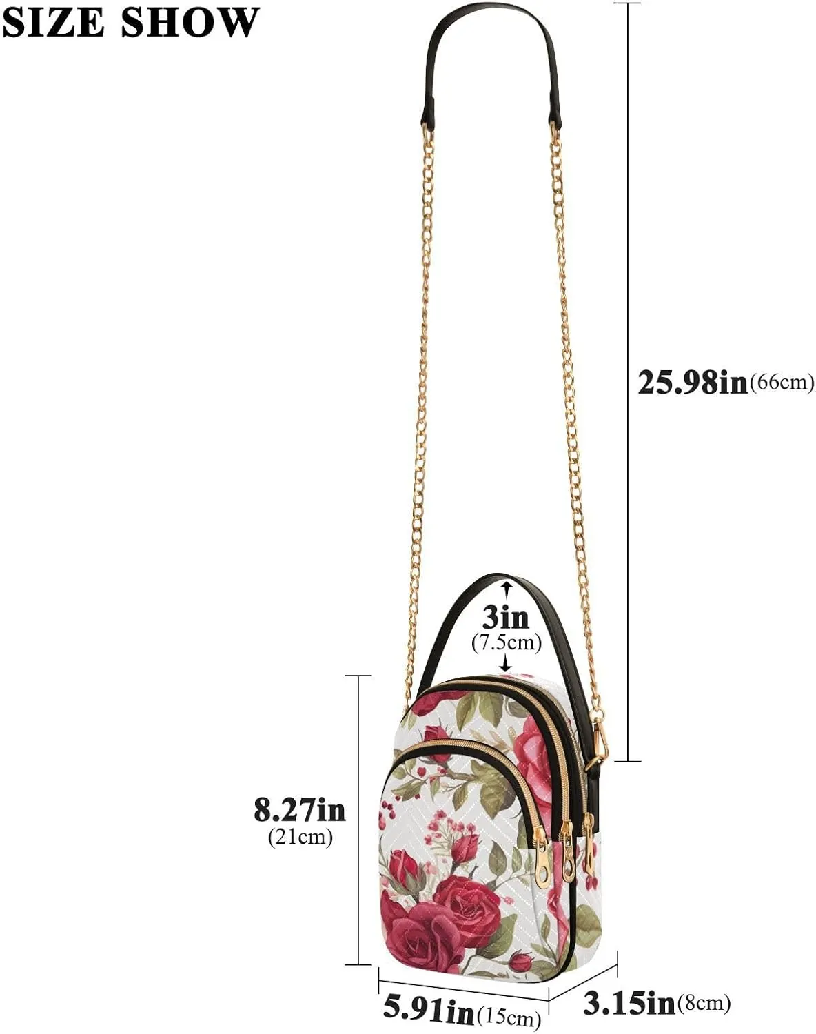 Floral with Red Roses Women Crossbody Bag, Crossbody with Strap, Crossbody Shoulder Bag for Women