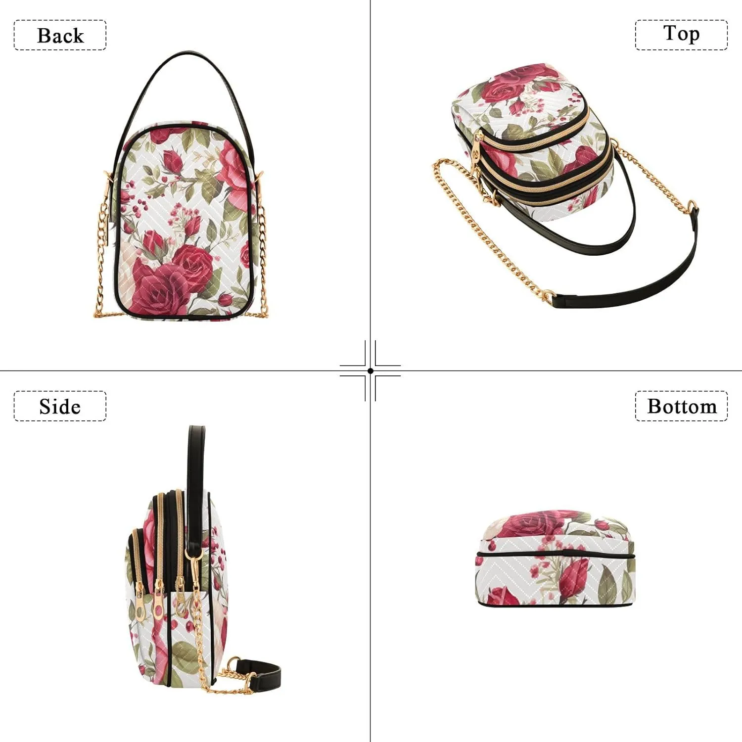 Floral with Red Roses Women Crossbody Bag, Crossbody with Strap, Crossbody Shoulder Bag for Women