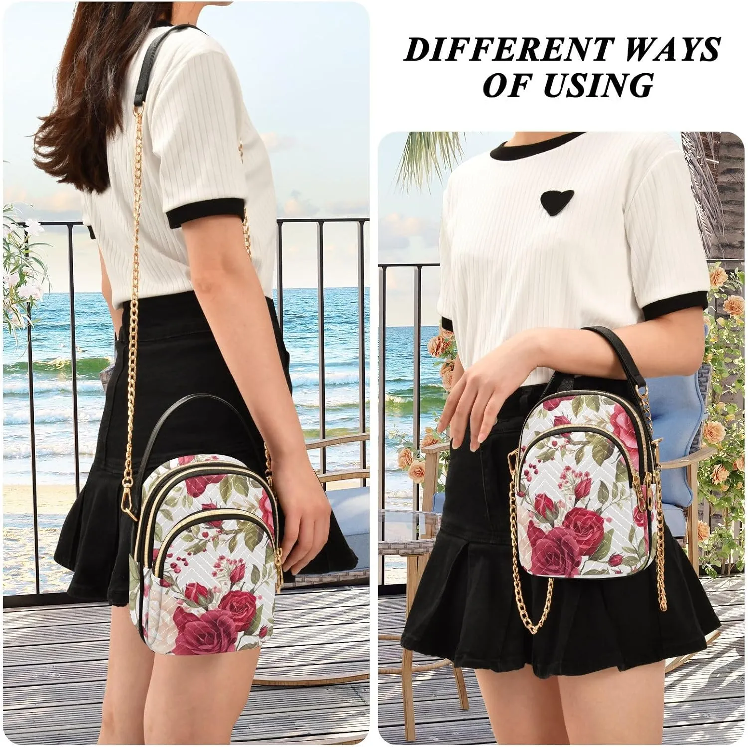 Floral with Red Roses Women Crossbody Bag, Crossbody with Strap, Crossbody Shoulder Bag for Women