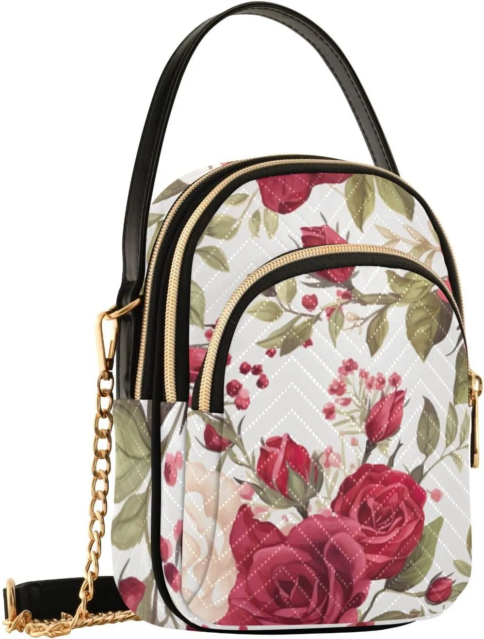 Floral with Red Roses Women Crossbody Bag, Crossbody with Strap, Crossbody Shoulder Bag for Women