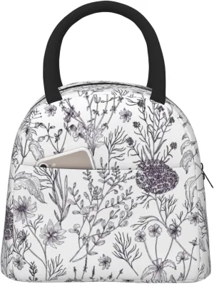 Flowering Herbs and Herbaceous Plants Print Large Capacity Reusable Insulated Cooler Lunch Container Lunch Bag Adults Container