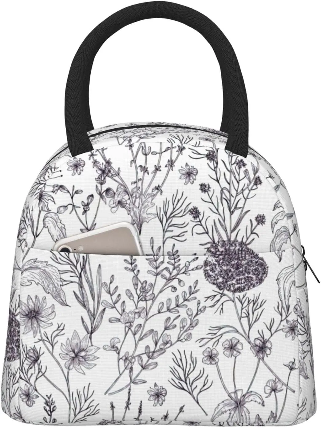 Flowering Herbs and Herbaceous Plants Print Large Capacity Reusable Insulated Cooler Lunch Container Lunch Bag Adults Container
