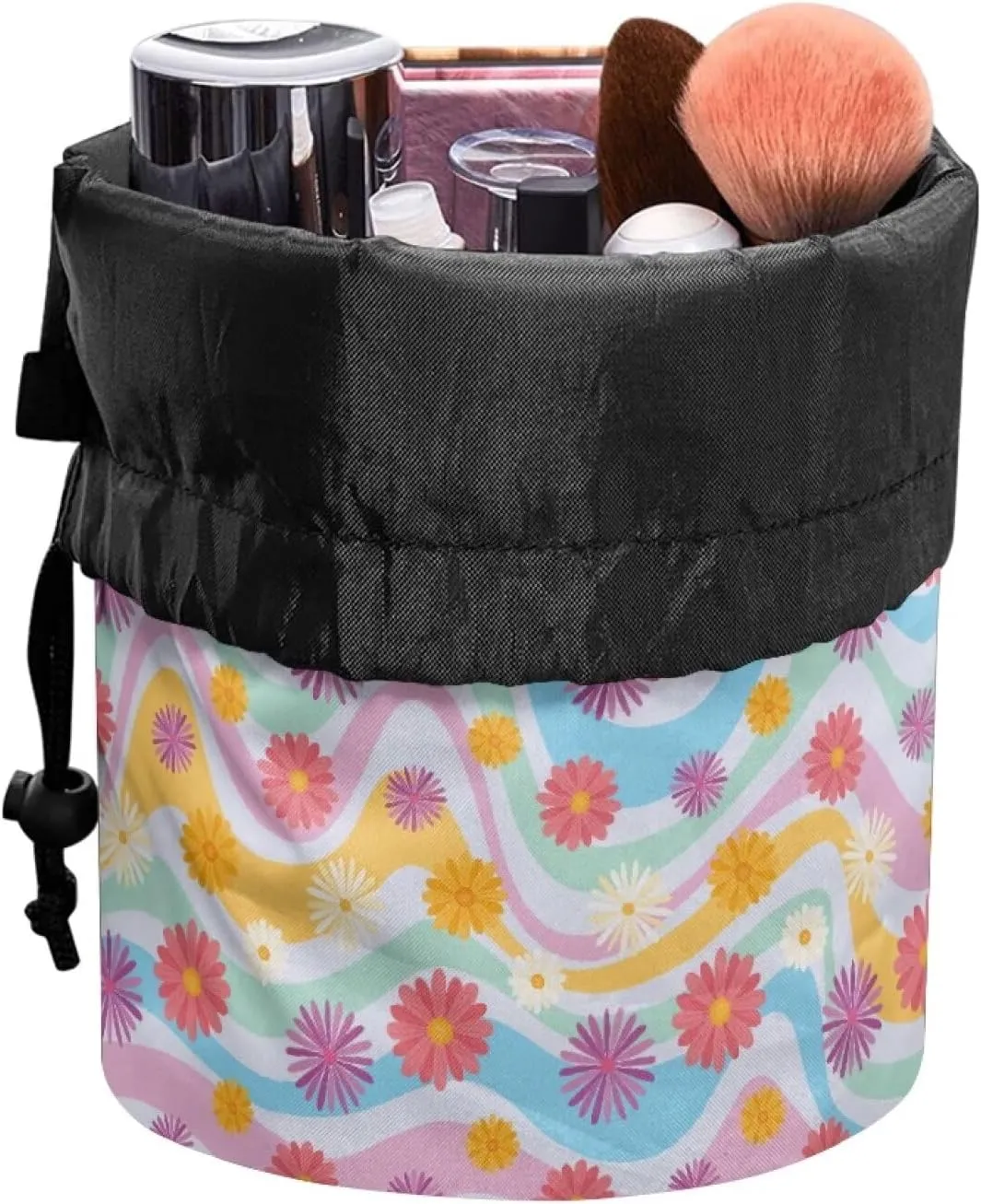 flowers drawstring makeup bag opens flat collapsible makeup bag travel essentials for women portable lazy drawstring makeup bag travel cosmetic pouch toiletry travel toiletry bag