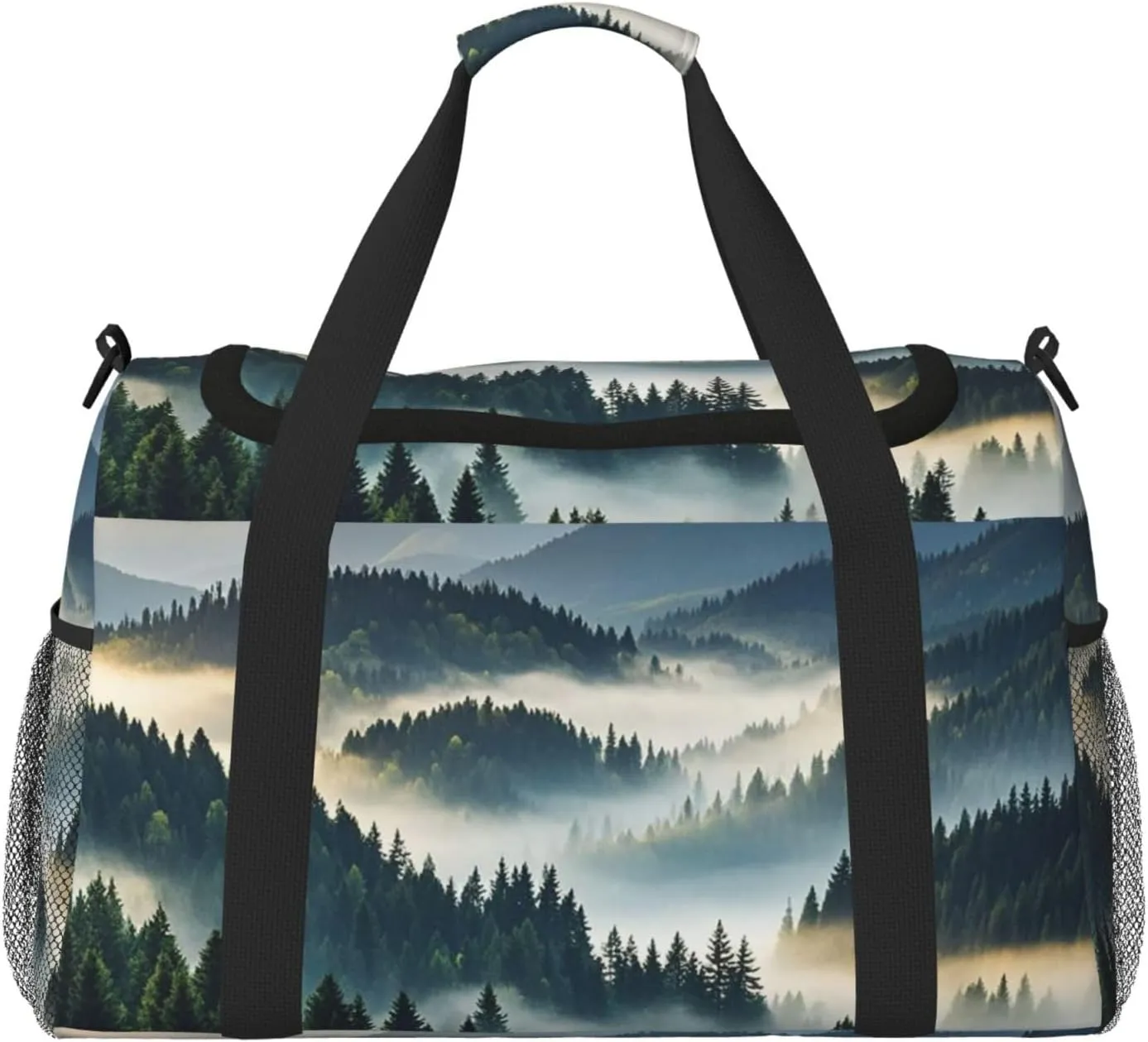 Foggy Mountains Forest Travel Duffel Bag Lightweight Waterproof Carry On Tote Bag Foldable Weekender Overnight Bags Sport Gym Bag For Women Men