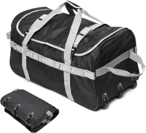 Foldable Duffel Bag with 3 Wheels.85L Rolling Duffle Bag Luggage Suitcase Outdoor Sports Carry On Garment Bags for Travel Camp (Grey)