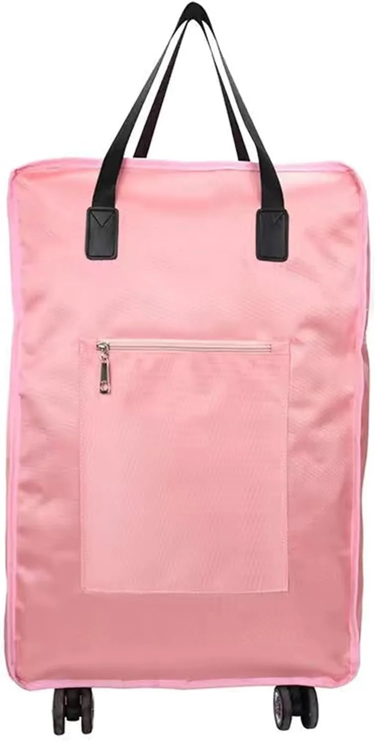 Foldable Duffel Bag with Wheels Rolling Duffle Bag Luggage Bag Carry on Bag Lightweight Suitcases, Pink