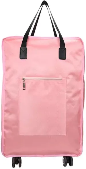Foldable Duffel Bag with Wheels Rolling Duffle Bag Luggage Bag Carry on Bag Lightweight Suitcases, Pink
