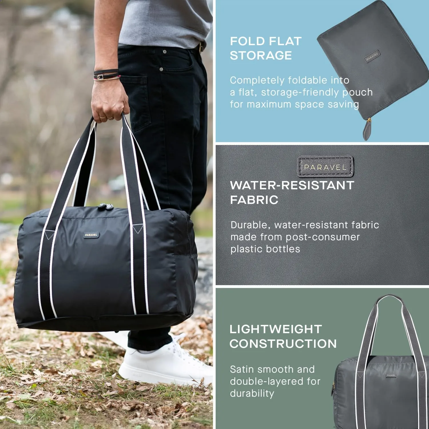 Foldable Duffle Bag for Travel | Lightweight, Water-Resistant, Multifunctional Carry On Bag | Sustainable and Durable Nylon