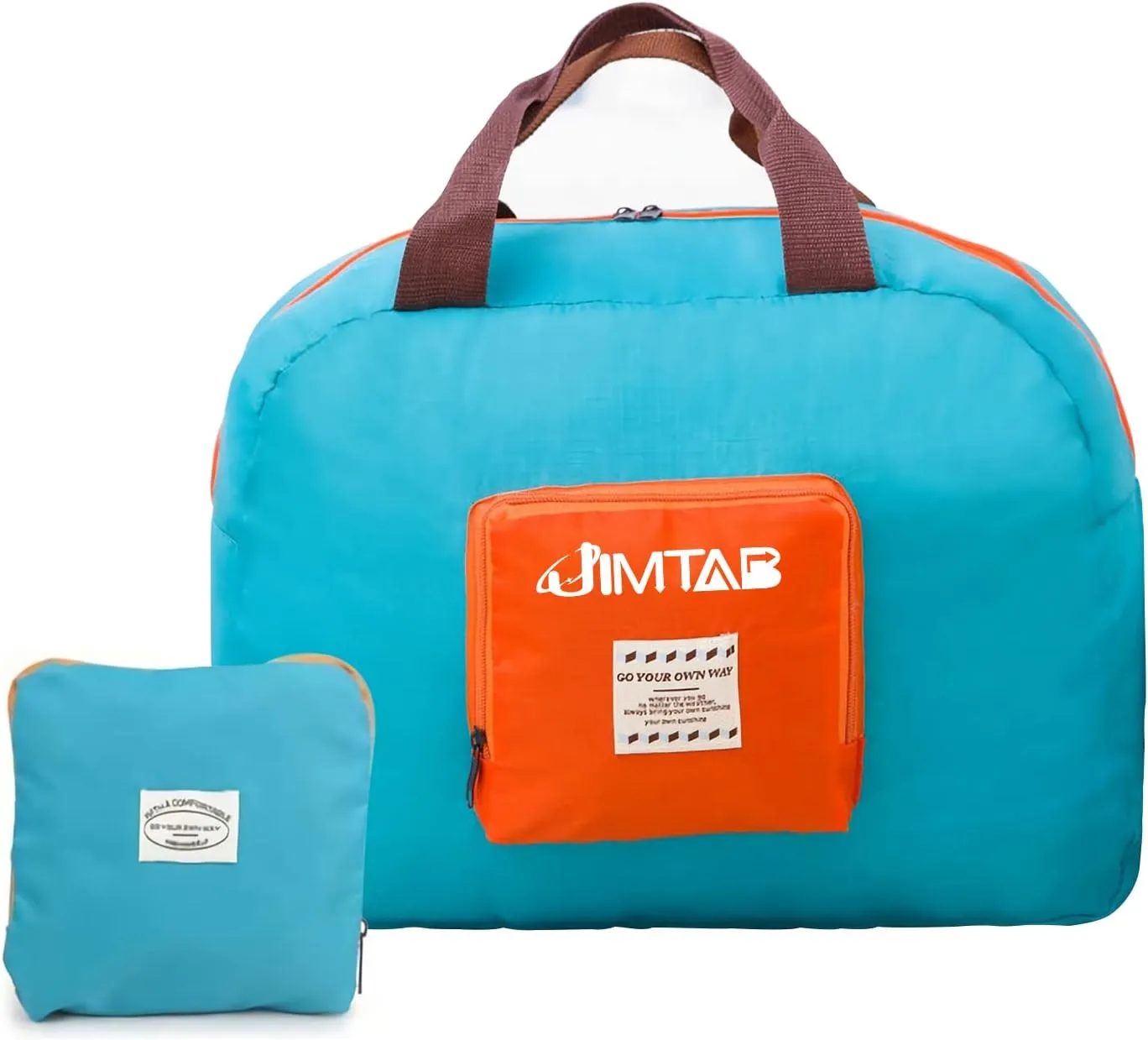 Foldable Travel Duffle Bag, JIMTAB Waterproof Nylon Foldable Carry Package Versatile for Travel Gym Sports Weekender Bag (Light Blue)