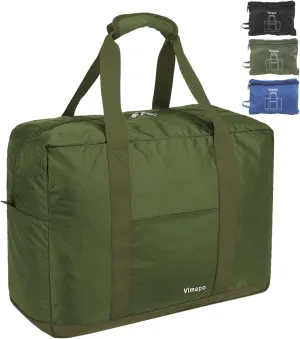 Foldable Travel Duffle Bag with Trolley Sleeve 40L - 18x14x8 inches Airline Underseat Lightweight Travel Bag - Packable Ripstop Nylon Carry on Bag (Army Green)