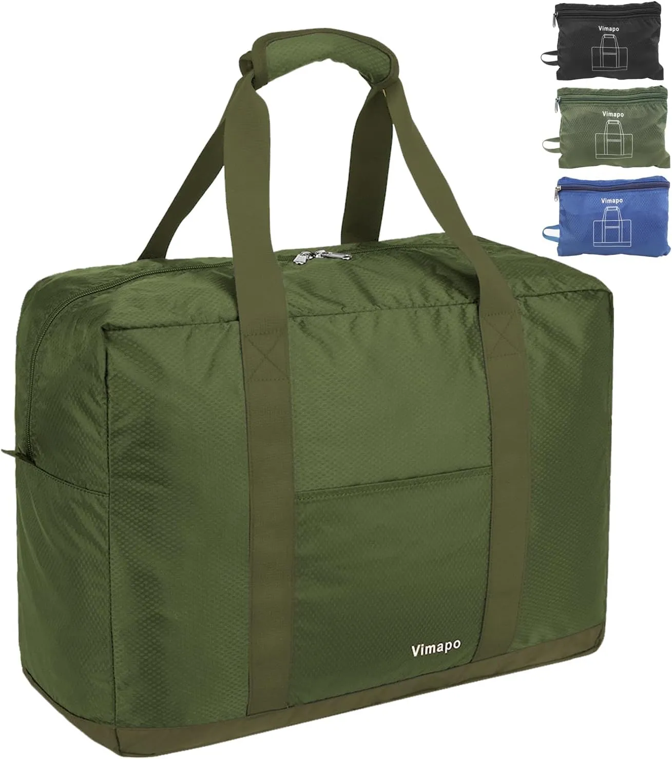 Foldable Travel Duffle Bag with Trolley Sleeve 40L - 18x14x8 inches Airline Underseat Lightweight Travel Bag - Packable Ripstop Nylon Carry on Bag (Army Green)