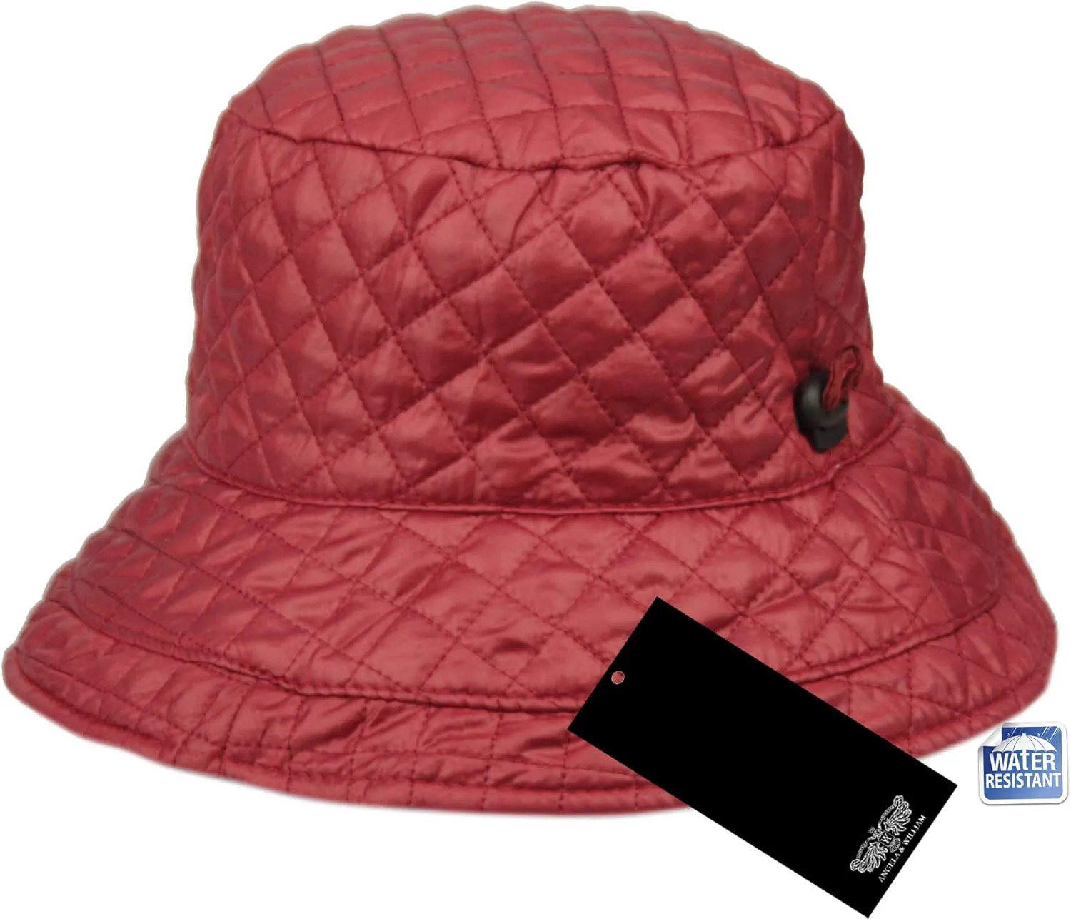 Foldable Water Repellent Quilted Rain Hat w/Adjustable Drawstring, Bucket Cap