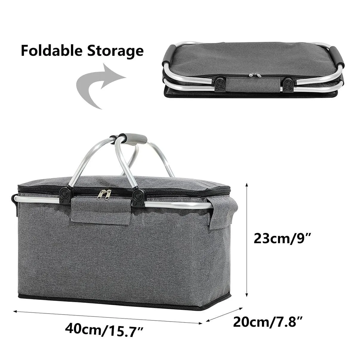 Folding Picnic Basket Insulated Cooler Bag Portable Outdoor Grocery Storage