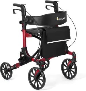 Folding Rollator Walker with Seat and Extra Wide Backrest,Rollators with All Terrain Large 8-inch Wheels for Seniors,Rolling Walkers with Cup & Cane Holder,up to 300 lbs