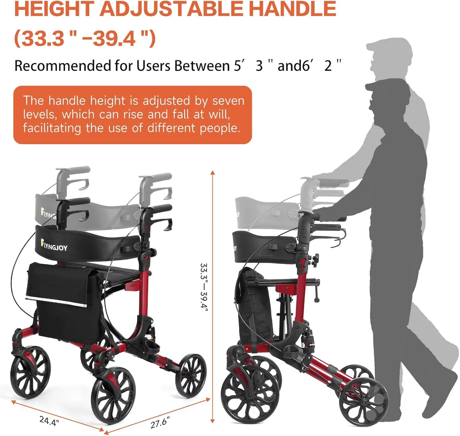 Folding Rollator Walker with Seat and Extra Wide Backrest,Rollators with All Terrain Large 8-inch Wheels for Seniors,Rolling Walkers with Cup & Cane Holder,up to 300 lbs