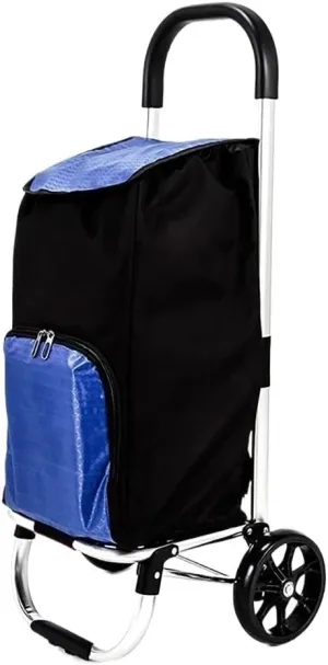 Folding Shopping Cart, Foldable Shopping Trolley with 2 Big Wheels Large 37L Detachable Trolley Bag Shopping Cart for Supermarket Travel Grocery Utility Carts(Blue)