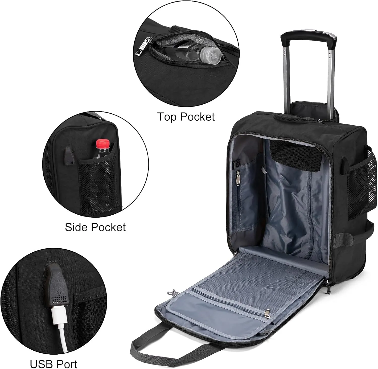 For Spirit Airlines 18x14x8 Inches Personal Item Under Seat Rolling Duffle Bag Luggage Suitable For Major Airlines Including AA and Frontier (Black)