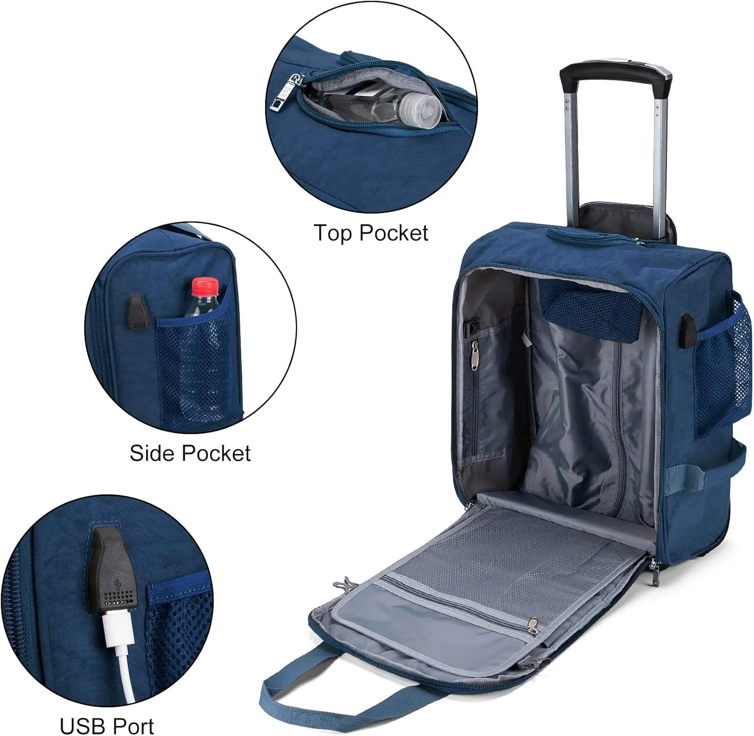 For Spirit Airlines 18x14x8 Inches Personal Item Under Seat Rolling Duffle Bag Luggage Suitable For Major Airlines Including AA and Frontier (Navy)