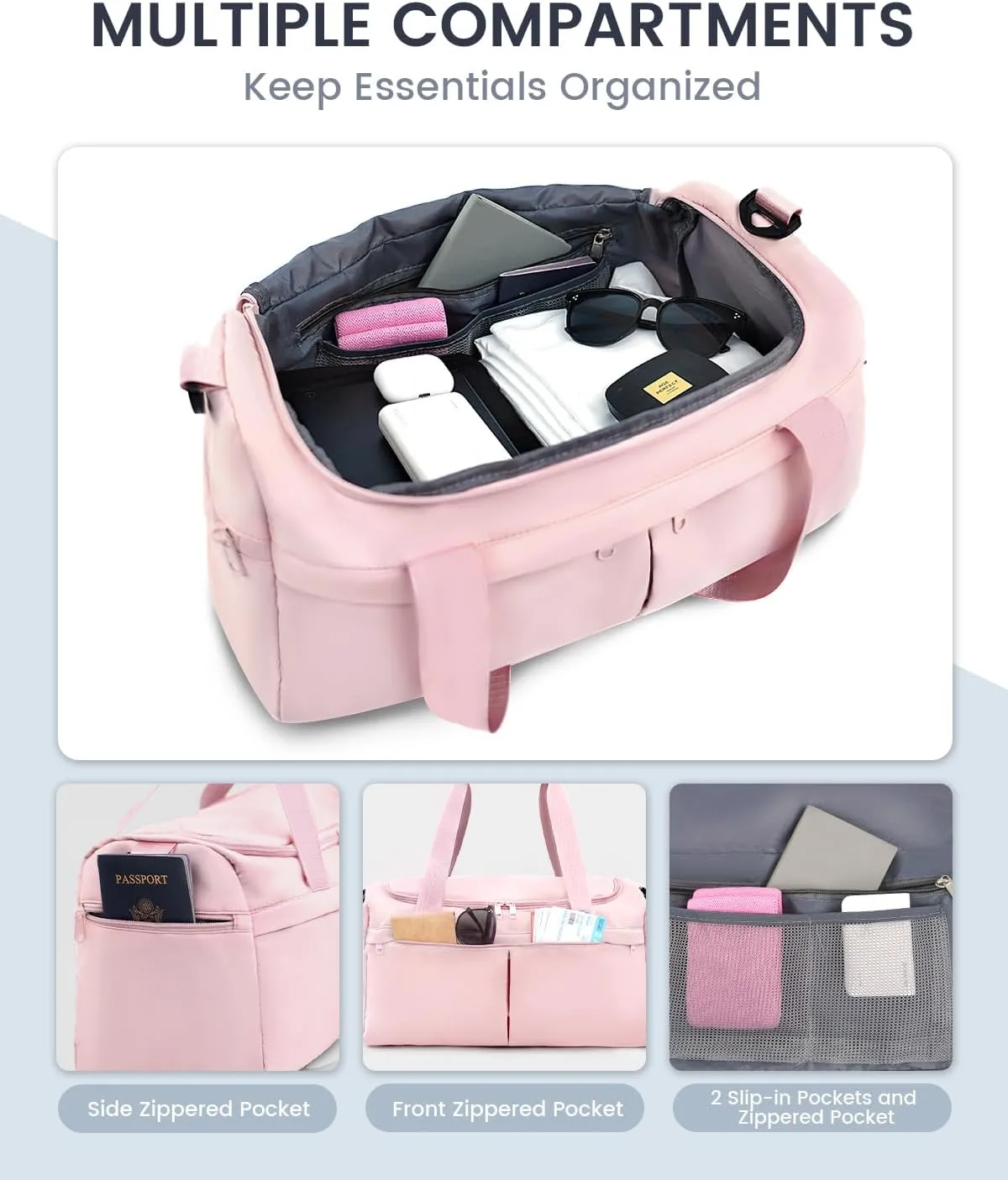 For Spirit Airlines Personal Item Bag 18X14X8 Carry On Travel Duffle Bags for Airplanes Women Men with Wet Pocket Weekender with Shoe and Toiletry Bags, Pink