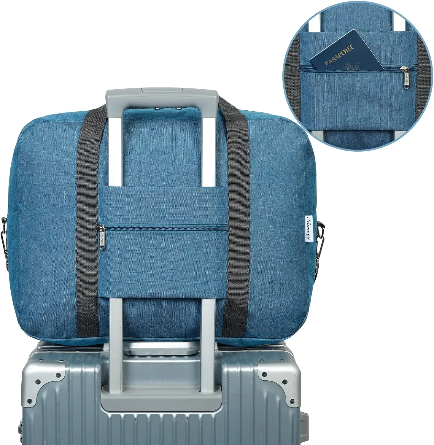 For Spirit Airlines Personal Item Bag 18x14x8 Foldable Travel Duffel Bag Tote Foldie Duffle Carry on Luggage for Women and Men 30L (Navy Blue (With Shoulder Strap))
