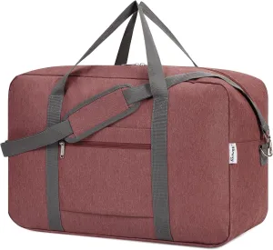 For United Airlines Foldable Carry on Bag 22x14x9 Travel Duffel Bag Packable luggage Duffle for Women and Men 40L (Jujube Red)