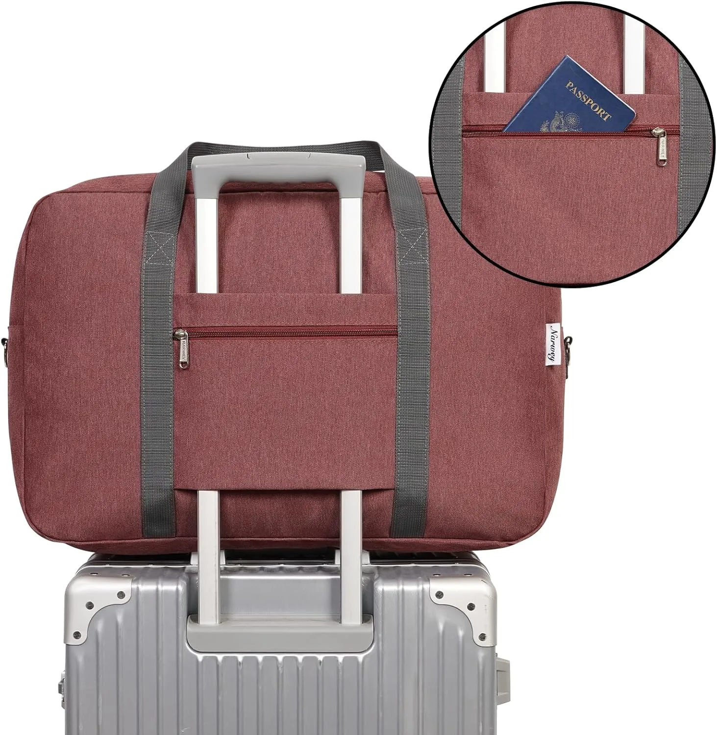 For United Airlines Foldable Carry on Bag 22x14x9 Travel Duffel Bag Packable luggage Duffle for Women and Men 40L (Jujube Red)