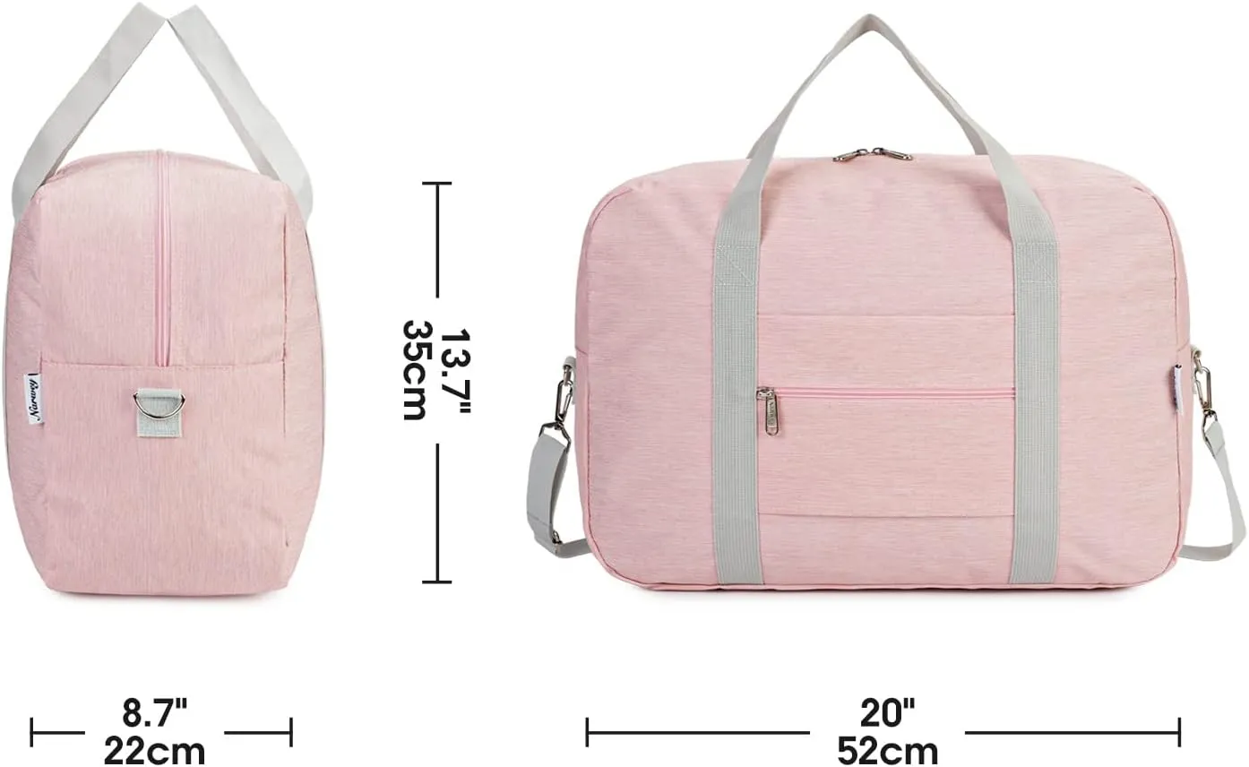 For United Airlines Foldable Carry on Bag 22x14x9 Travel Duffel Bag Packable luggage Duffle for Women and Men 40L (Pink (With Shoulder Strap))