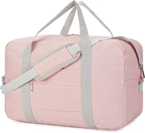 For United Airlines Foldable Carry on Bag 22x14x9 Travel Duffel Bag Packable luggage Duffle for Women and Men 40L (Pink (With Shoulder Strap))