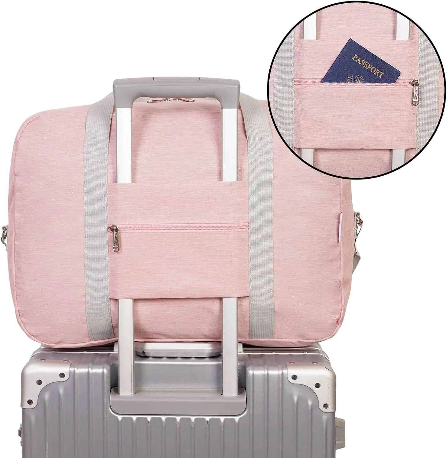 For United Airlines Foldable Carry on Bag 22x14x9 Travel Duffel Bag Packable luggage Duffle for Women and Men 40L (Pink (With Shoulder Strap))