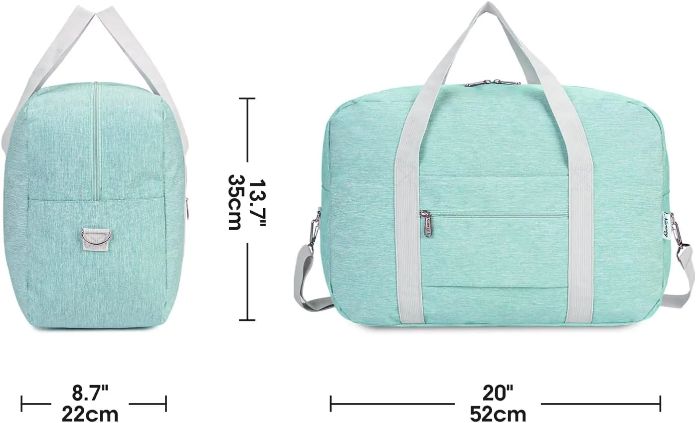 For United Airlines Foldable Carry on Bag 22x14x9 Travel Duffel Bag Packable luggage Duffle for Women and Men (Mint Green) 40L