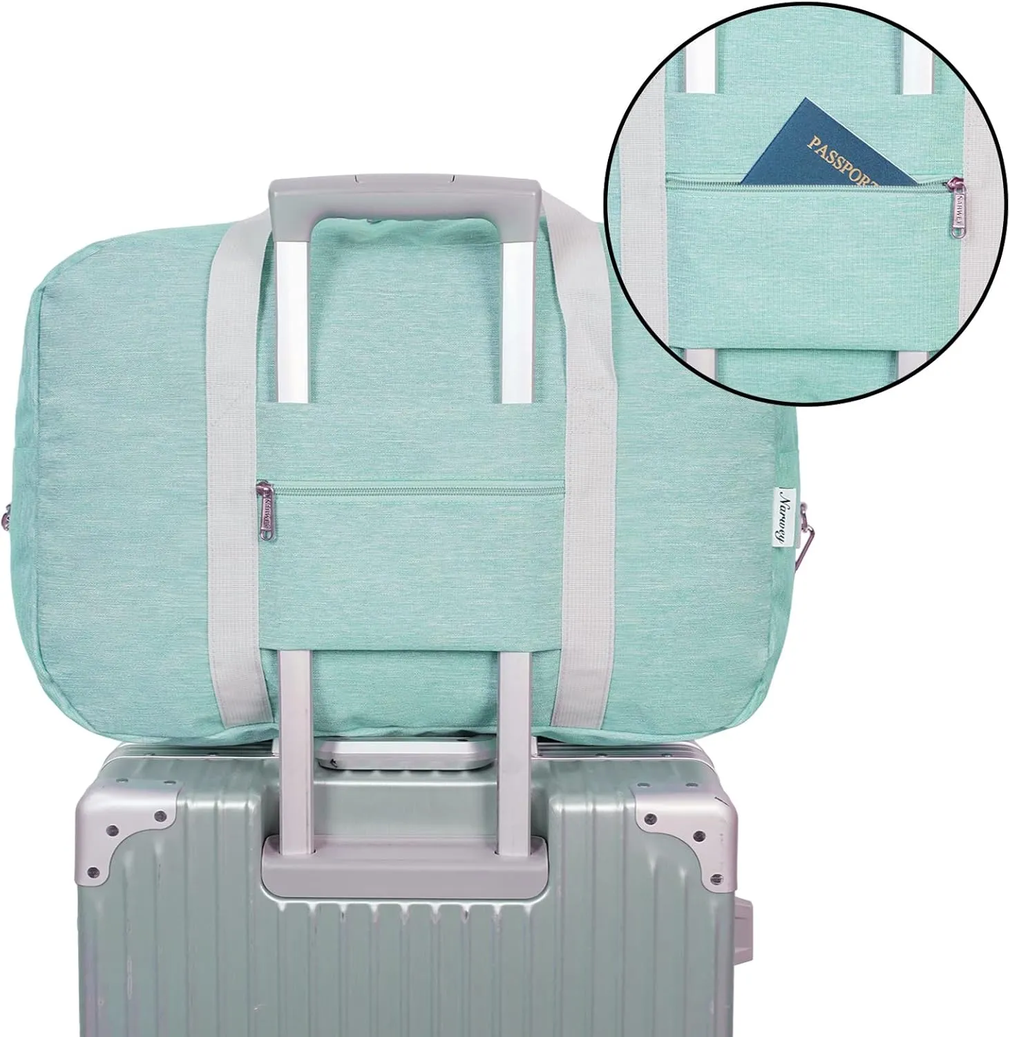 For United Airlines Foldable Carry on Bag 22x14x9 Travel Duffel Bag Packable luggage Duffle for Women and Men (Mint Green) 40L