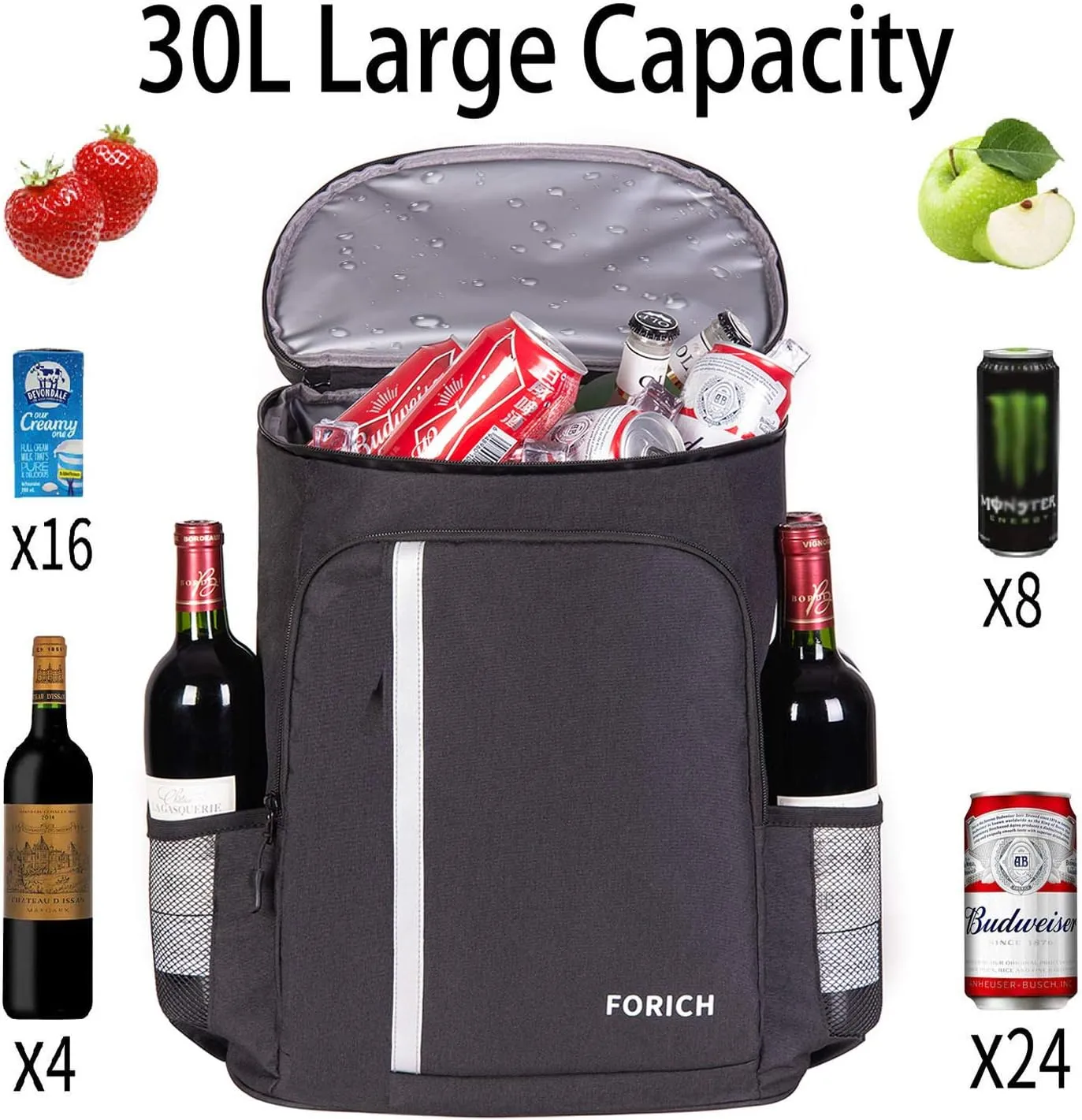 FORICH Backpack Cooler Leakproof Insulated Waterproof Backpack Cooler Bag, Lightweight Soft Beach Cooler Backpack for Men Women to Work Lunch Picnics Camping Hiking, 30 Cans