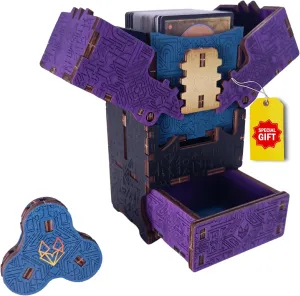 FOXBITE Card Deck Case for Trading Cards, Wood Puzzle Commander Storage Box Magic Card Protectors Fit for YuGiOh, MTG and dnd Cards Life Tracker
